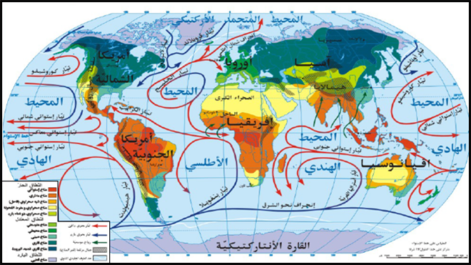 خريطة  العالم المناخ والتيارات البحرية